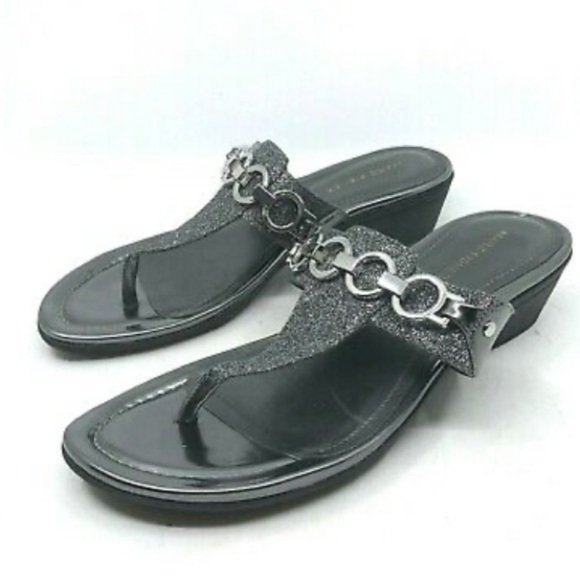 MARC FISHER Alynda-M Pewter Colored Thong Style Wedge Sandals Size 7.5 - Picture 1 of 10